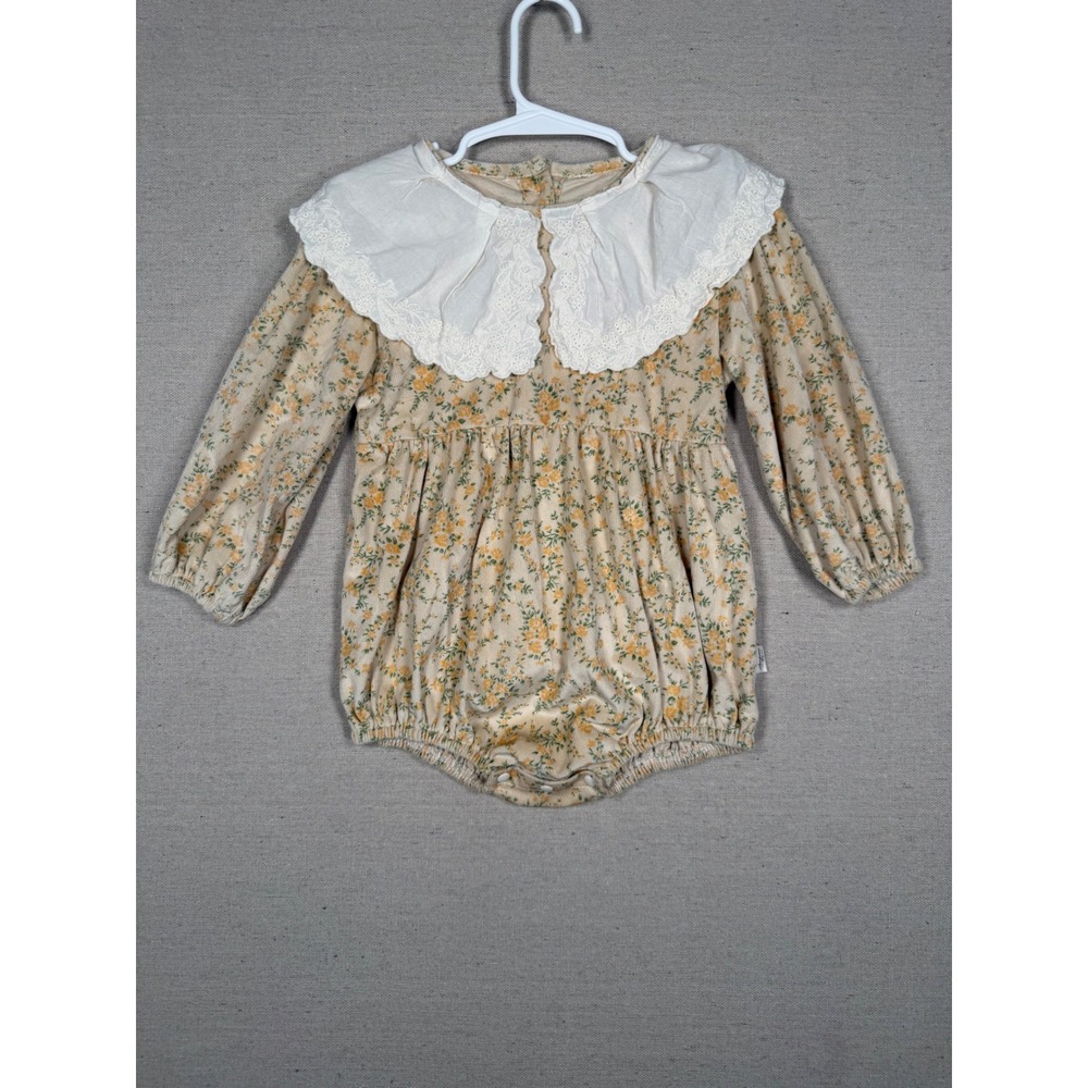 Angou Toddler Floral Corduroy Romper Lace Collar Yellow Orange Size 90 Bubble